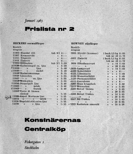 Prislista KCK 1963 Prislista KCK 1963